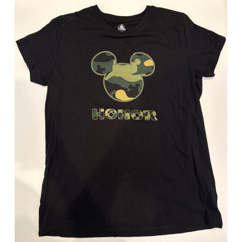 Disney Parks Mickey Mouse Military Honor Camouflage Black Graphic T-Shirt Large